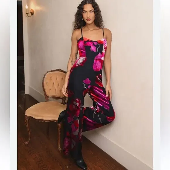 NWT Hutch Nalini Jumpsuit Floral Velvet Size 14